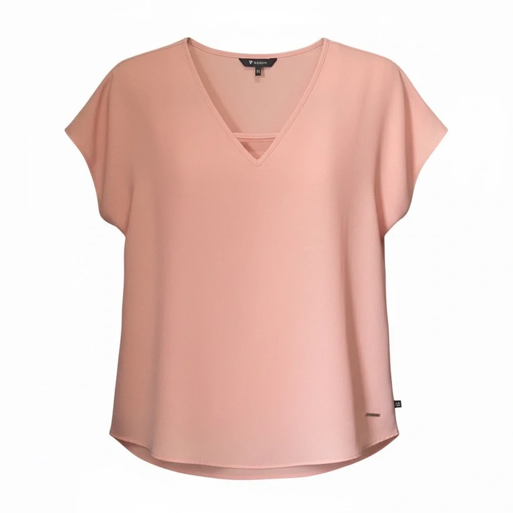 Van Heusen Peach V-Neck Blouse Women's Size M Short Sleeve NWOT